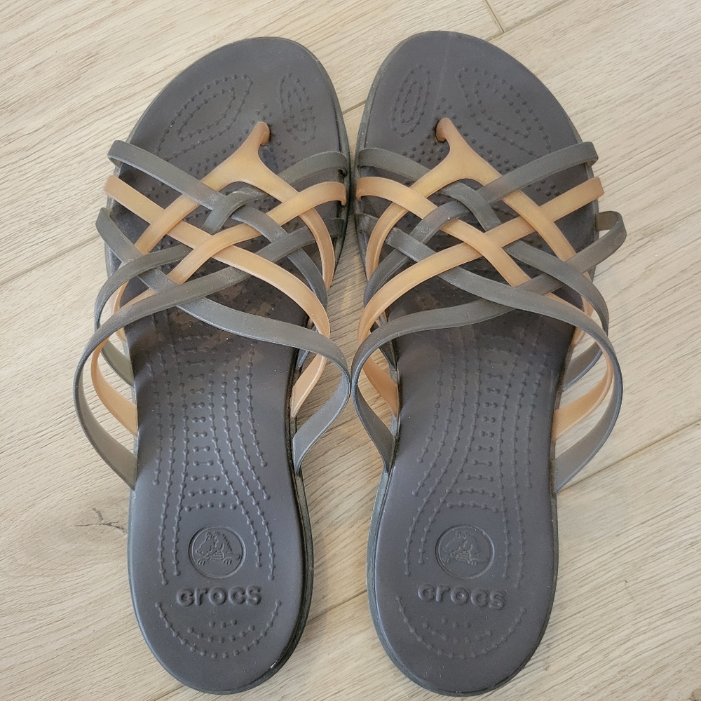 Crocs Women's Size 10 Brown Tan Flip Flop Sandal Slip On Braided Waterproof